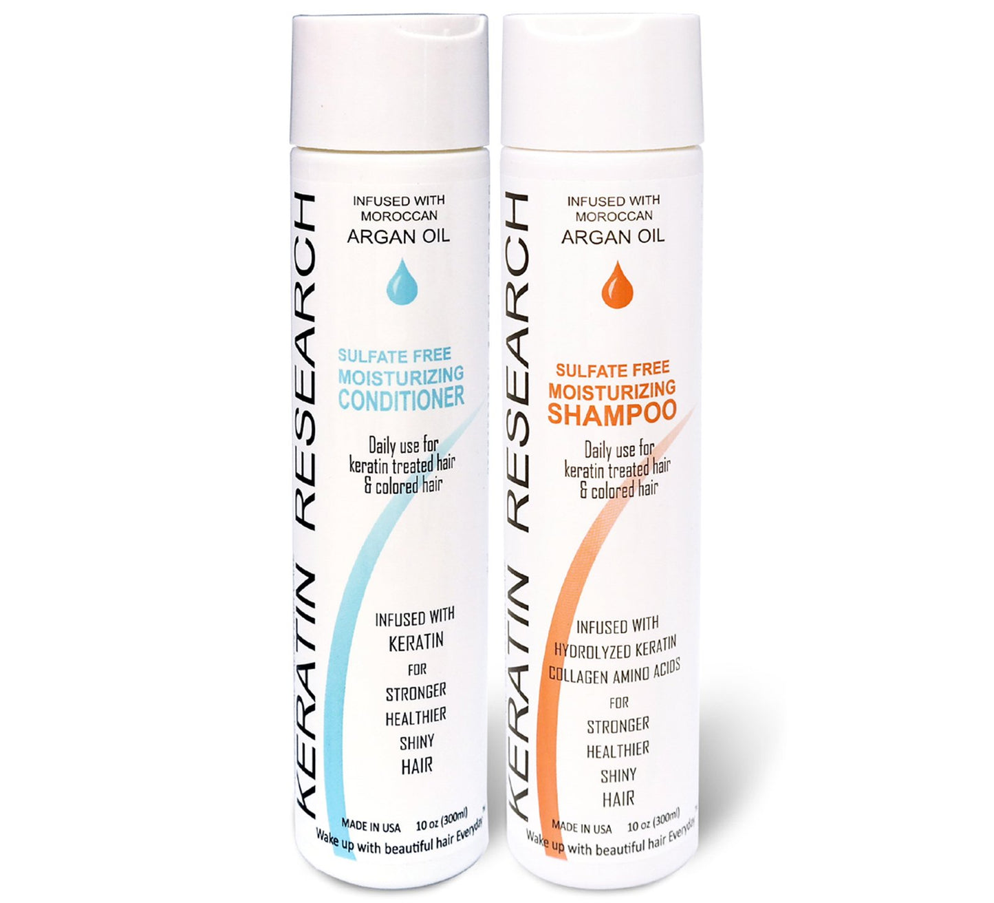 Keratin Research Natural Argan Oil Infused Sulfate Free Shampoo and Conditioner 2 bottles Value Set for Keratin Treatments, Maintainance After Care, post treatment shampoo Conditioner (300ml 2 pack)