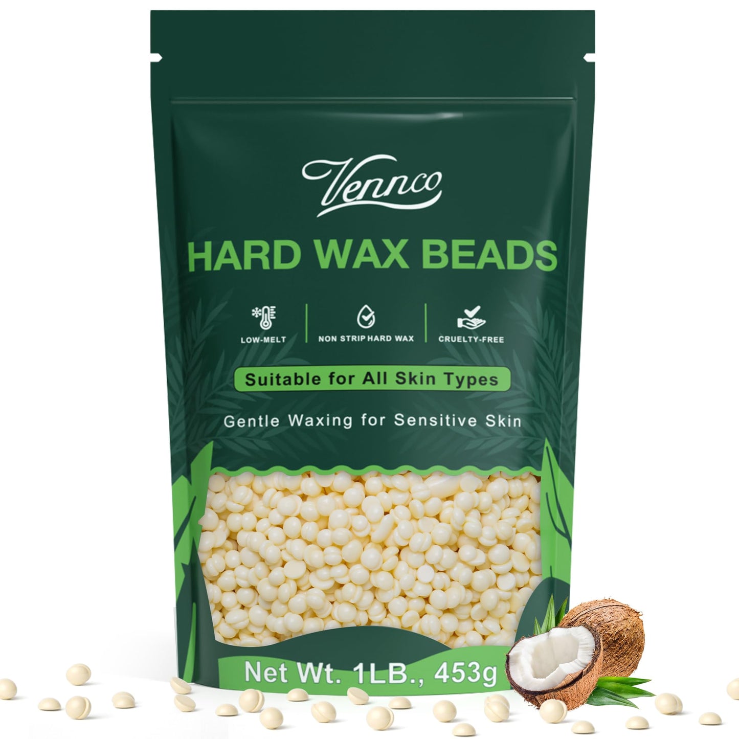 VENNCO 1lb Cream Wax Beads for Hair Removal, Hard Wax Beads Refill for Fine Hair and Detail Areas, Designed for Eyebrow Facial Bikini and Body Waxing at Home, Stripless Low Temperature Wax