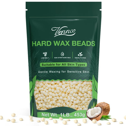 VENNCO 1lb Cream Wax Beads for Hair Removal, Hard Wax Beads Refill for Fine Hair and Detail Areas, Designed for Eyebrow Facial Bikini and Body Waxing at Home, Stripless Low Temperature Wax