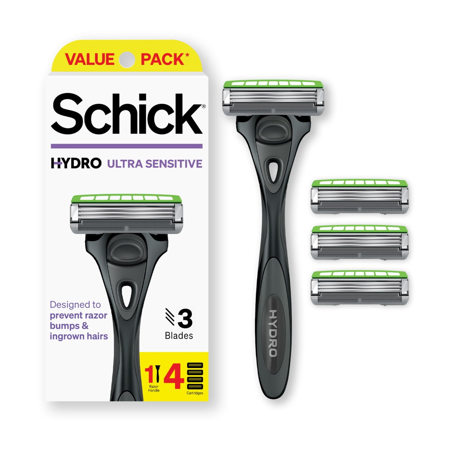 Schick Hydro Sensitive Razor Refills 12ct and Ultra Sensitive Razor 1 Handle 4 Cartridges Shaving Kit for Men