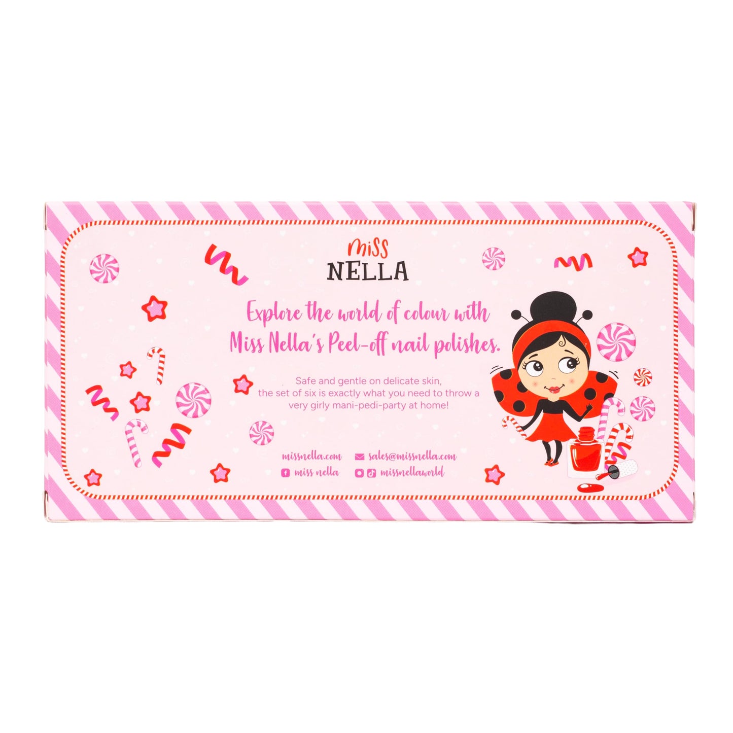 MISS NELLA Christmas Glitters Special Glitter Kids Nail Polish 6 Pack: red, pink, silver, green, blue and burgundy Peel-off Water Based Formula
