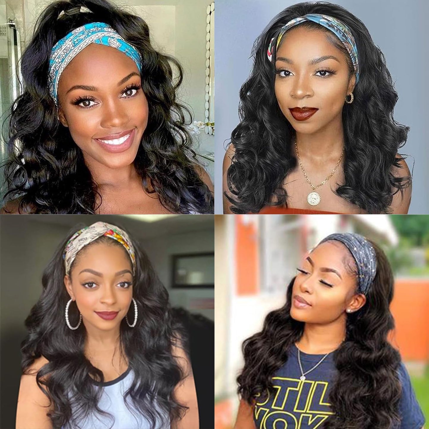 Ghaadd Headband Wig Human Hair Body Wave Headband Wigs for Black Women human hair glueless Wear and Go Glueless Wig 100% Brazilian Virgin Human Hair Headband wig 150% Density (16inch)