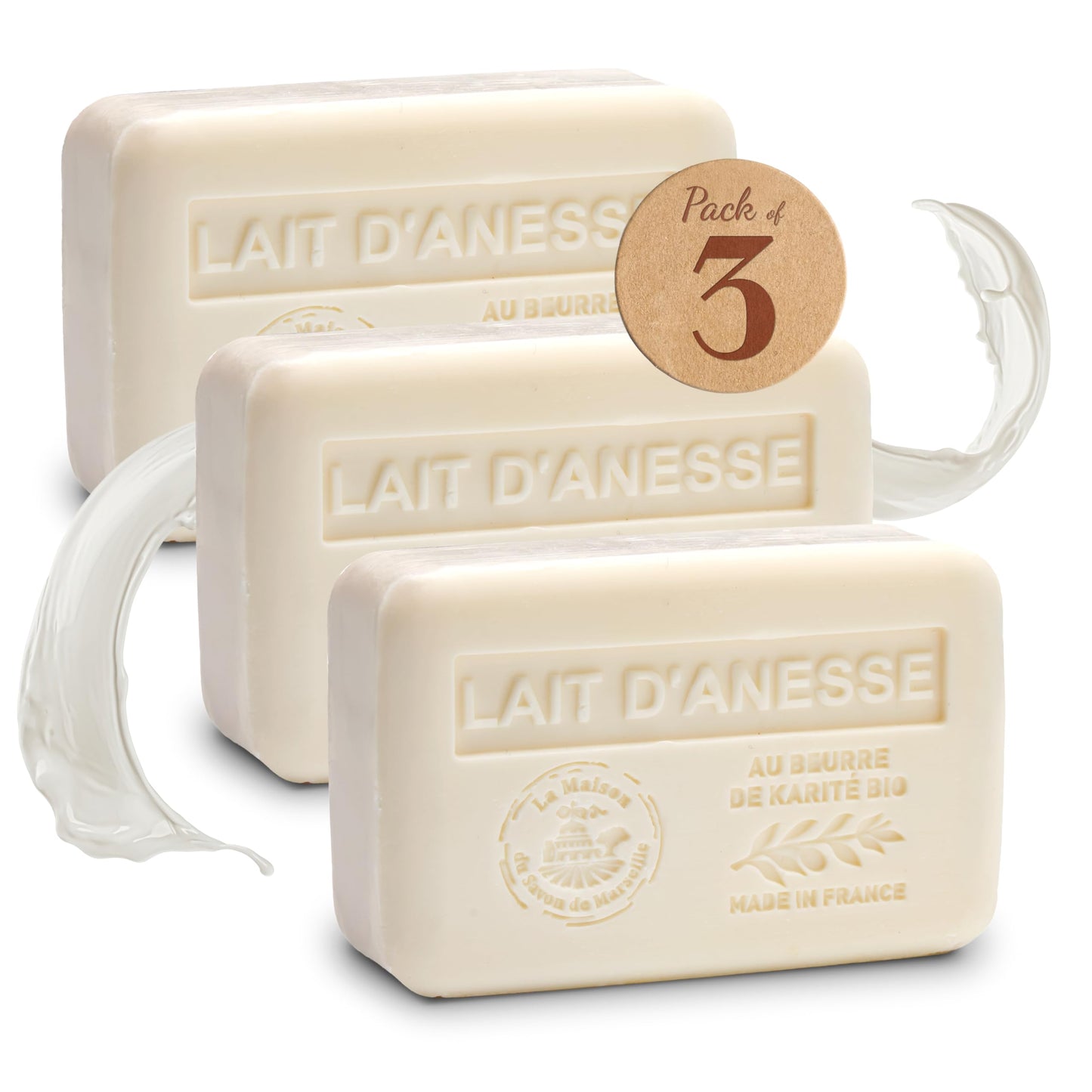 La Maison du Savon de Marseille Donkey Milk Soap Bars, 3 x 8.8 oz