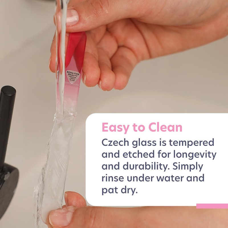 Glass Nail File Set by Bona Fide Beauty - Ergo File - Premium Nail Care Tools Genuine Czech Glass (Pink Bow)