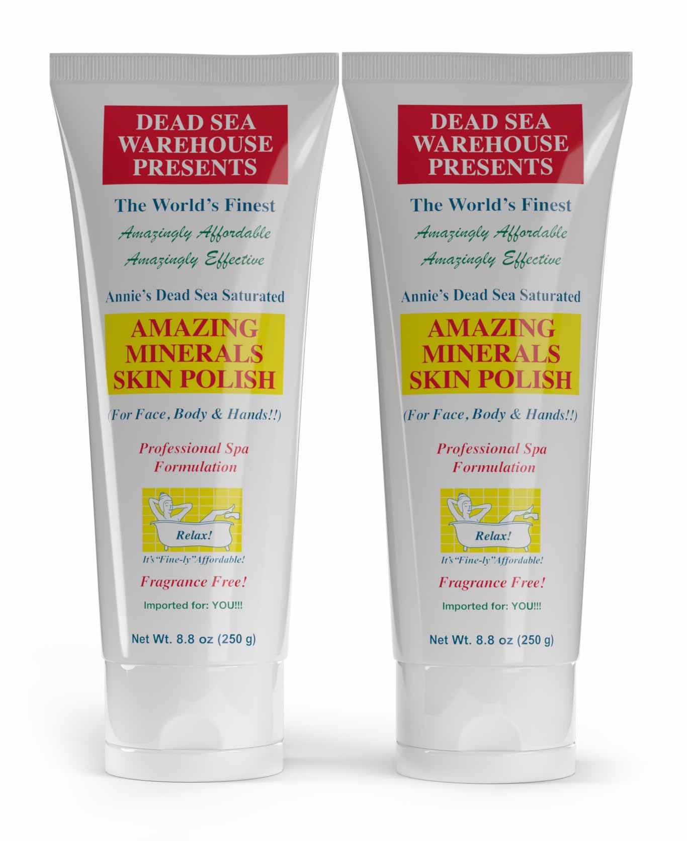 Dead Sea Warehouse – Amazing Minerals Skin Polish – 8.8 OZ – Dead Sea Salt Face & Body Scrub – All Natural Exfoliating Cleanser – Unscented – 2-Pack