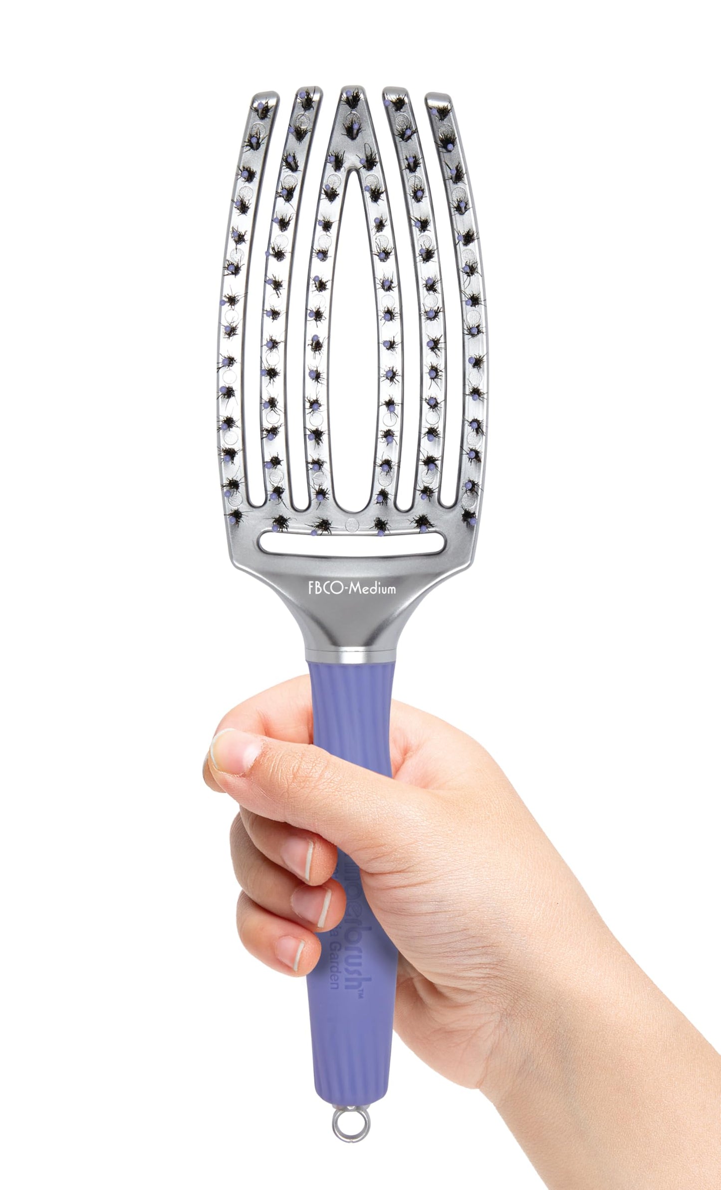 Olivia Garden Fingerbrush Combo Curved and Vented Paddle Brush for Blow Drying - Ionic and 100% Boar Bristles - For All Hair Types, Medium