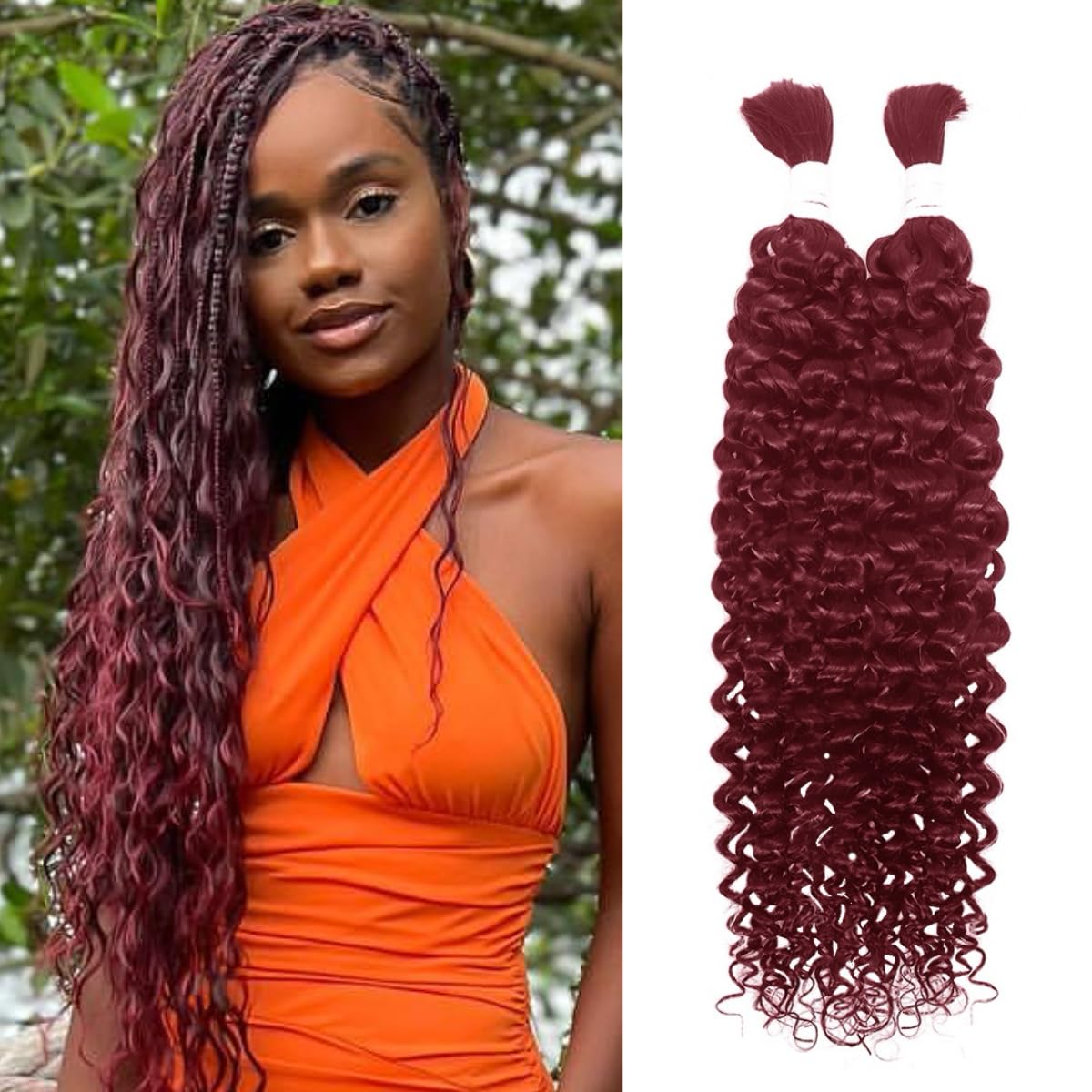 Human Braiding Hair Water Wave Bulk Human Hair for Braiding Bohemian Knotless 2 Bundles 100g 16inch No Weft 10A Brazilian Virgin Human Hair Extensions Curly Bulk Human Hair for Boho Braids