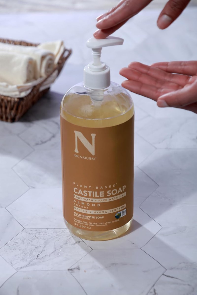 Dr. Natural Castile Liquid Soap - Almond, Sulfate-Free & Cruelty-Free | 2-Pack with Shea Butter & Coconut Oil