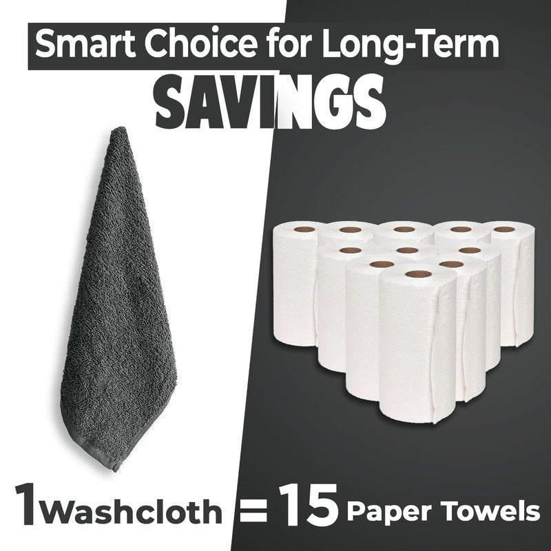 DAN RIVER 24 Pack Wash Cloths for Showering [12x12] - 100% Cotton Washcloths Premium Quality Flannel Face Cloths for Bathroom, Highly Absorbent and Soft Feel Wash Clothes, Gray