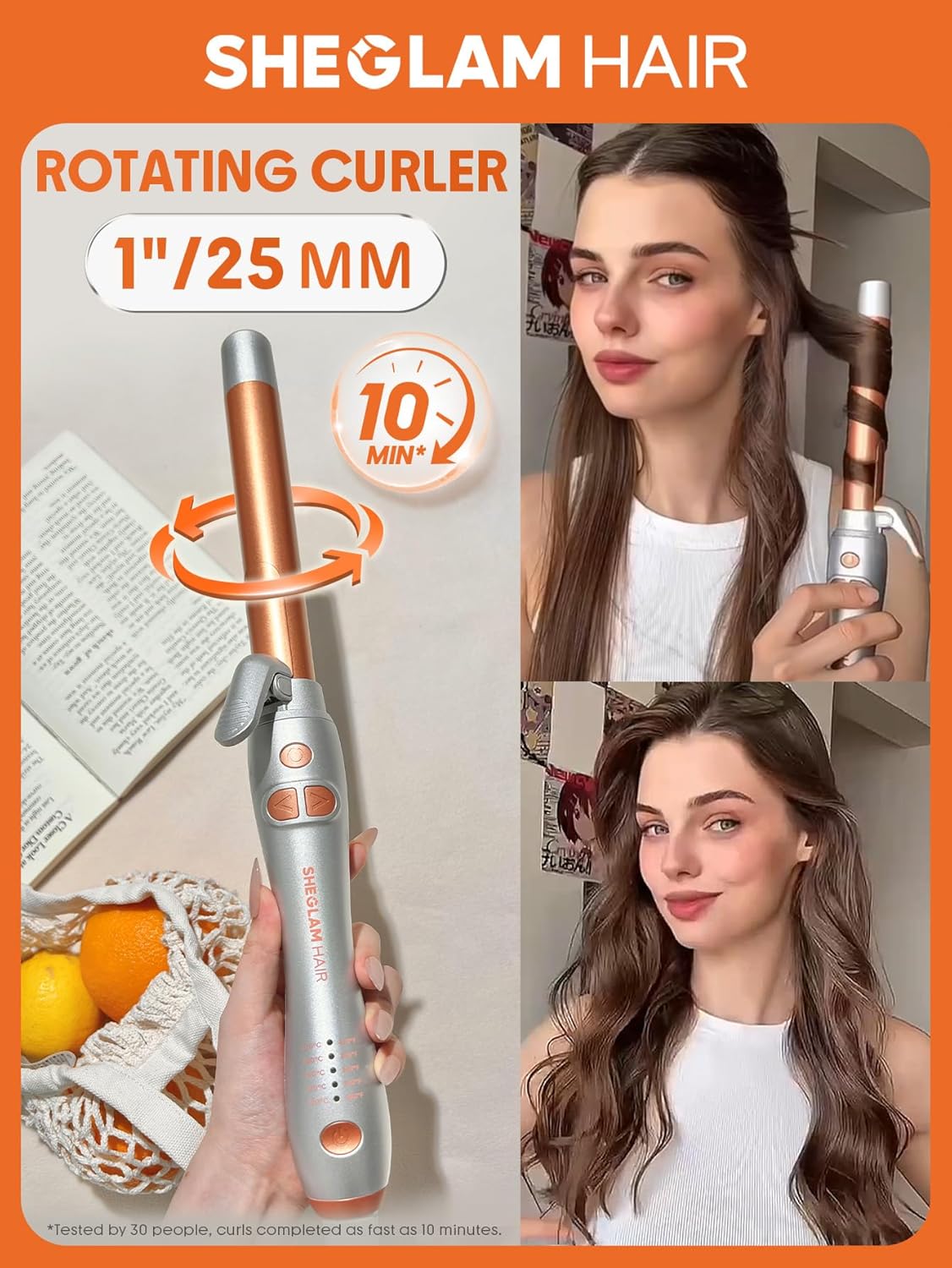 Automatic Curling Wand - 1 Inch Rotating Curling Iron for Long Hair | Self-Spinning Barrel up to 430°F