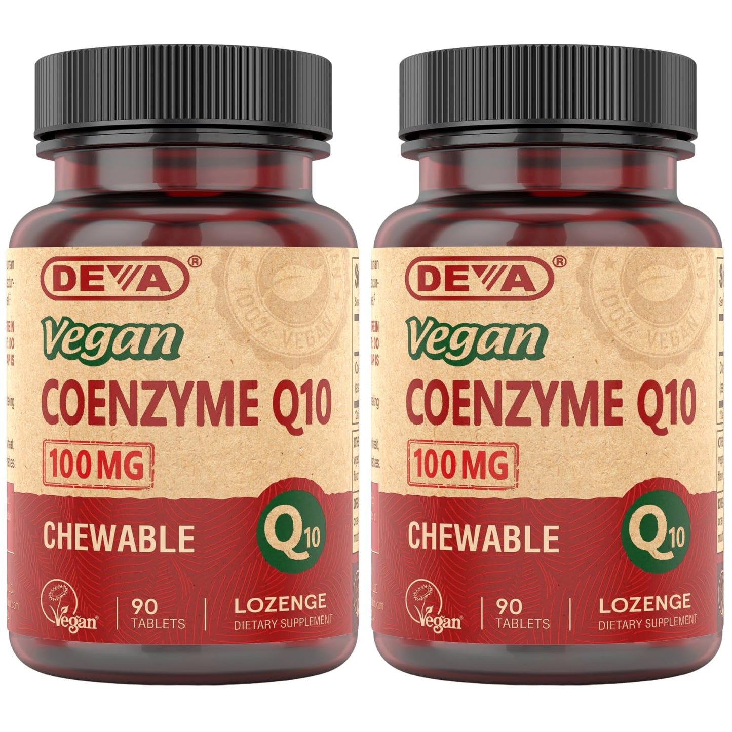 DEVA Vegan Vitamins Coenzyme Q10 100mg - Potent & Affordable in One Bottle - Chewable, 90 Tablets, (Pack of 2)