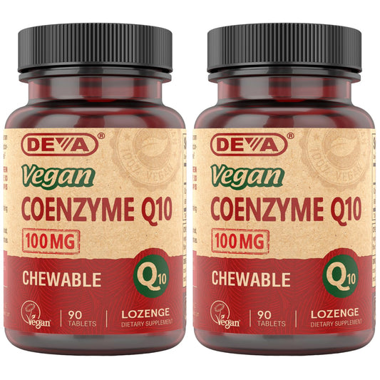 DEVA Vegan Vitamins Coenzyme Q10 100mg - Potent & Affordable in One Bottle - Chewable, 90 Tablets, (Pack of 2)