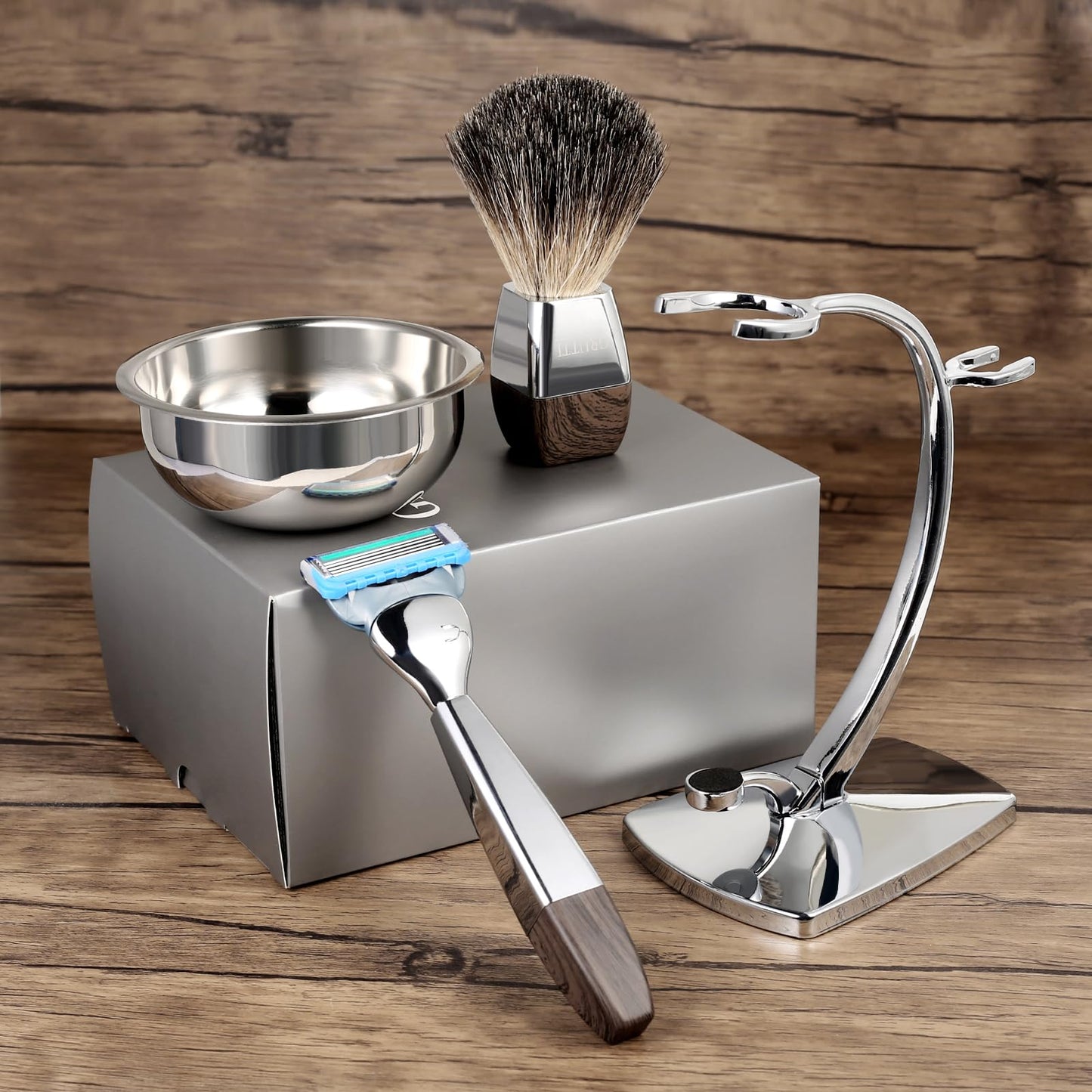 GRUTTI Shaving Kit for Gillette Fusion 5 - Magnetic Bowl, Stand & Synthetic Brush, Fits Fusion5 Refill Blades with Space-Saving Organizer - Gift for Dad