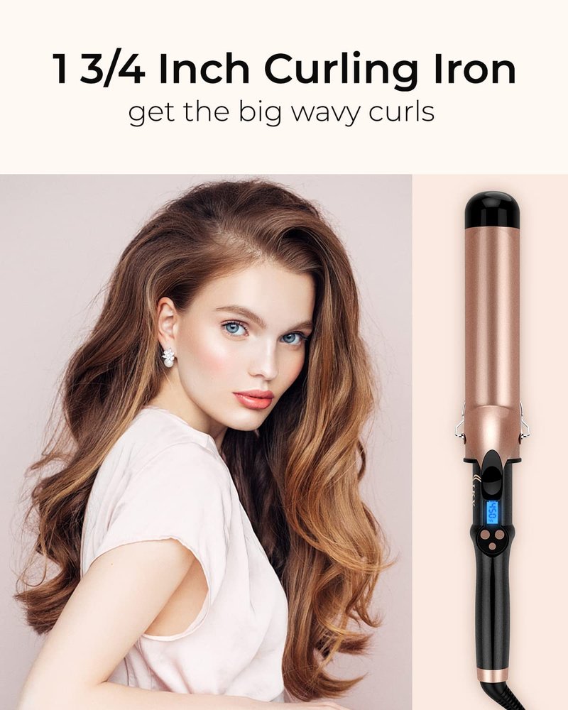 1 3/4 Inch Extra Long Barrel Curling Iron, 1.75 Large Barrel for Long Hair Ceramic Tourmaline