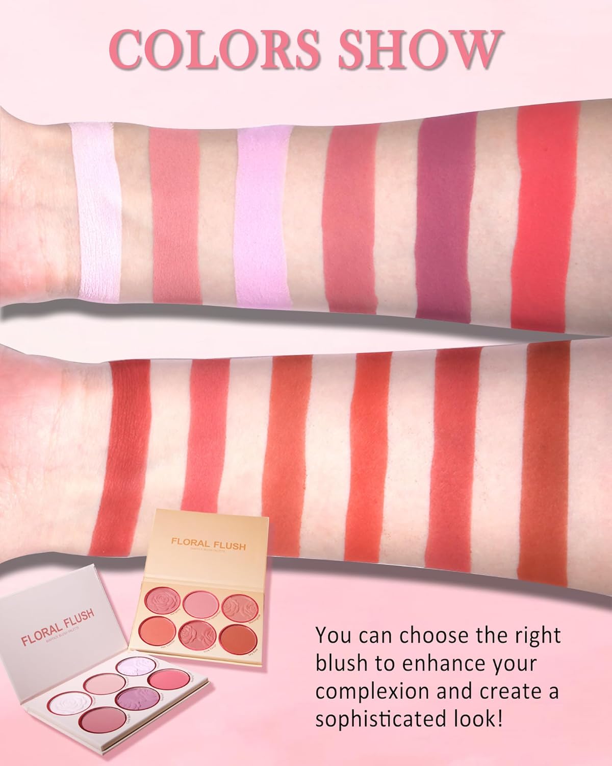 Matte Face Blush Palette - 6 Color High Pigment Mineral Blusher for Cheeks | Long-Lasting Makeup Gift for Women