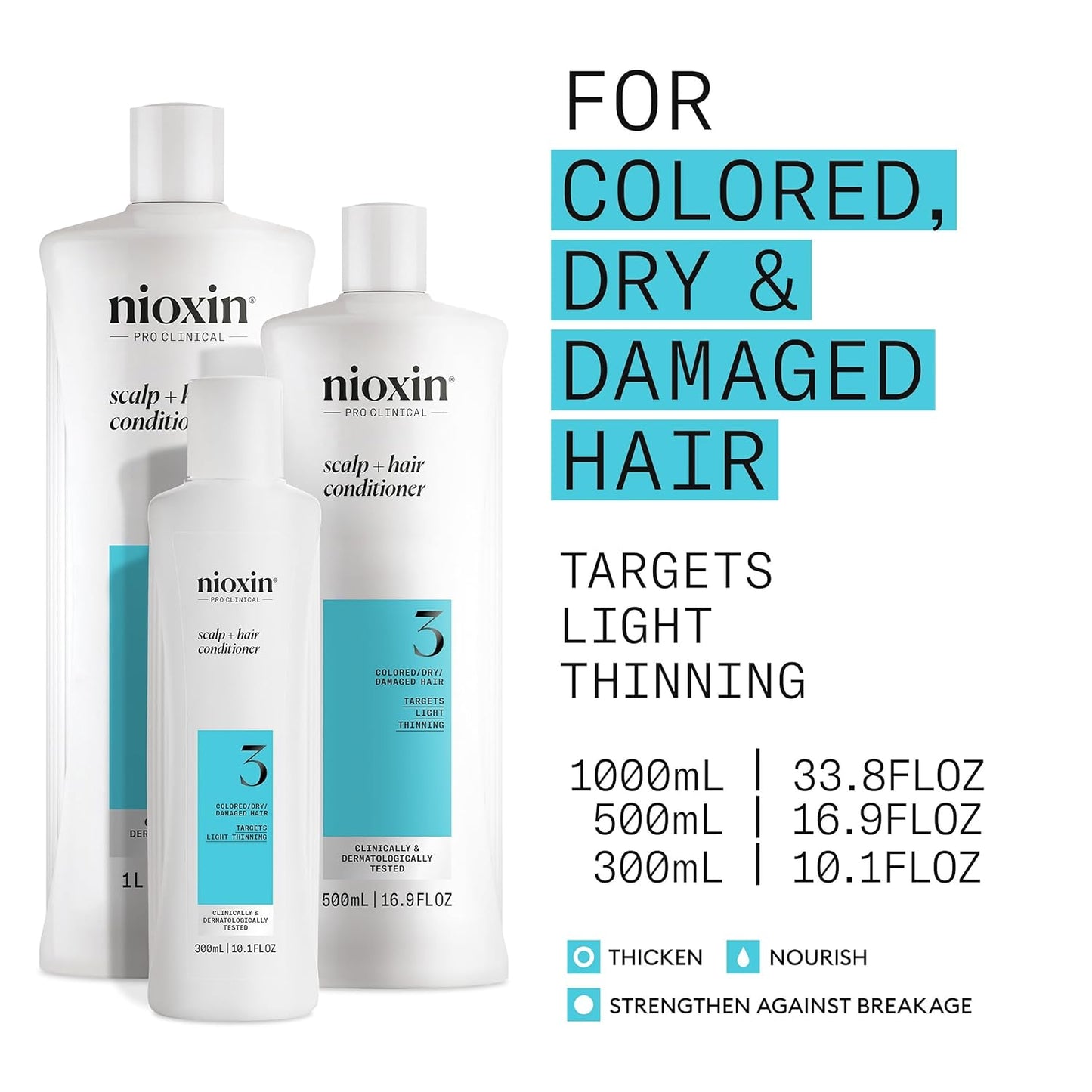 Nioxin System 3 Scalp & Hair Thickening Conditioner - Nourish Colored, Dry & Damaged Hair | Infused with Niacinamide & Biotin | Promotes Vibrant Color & Vitality