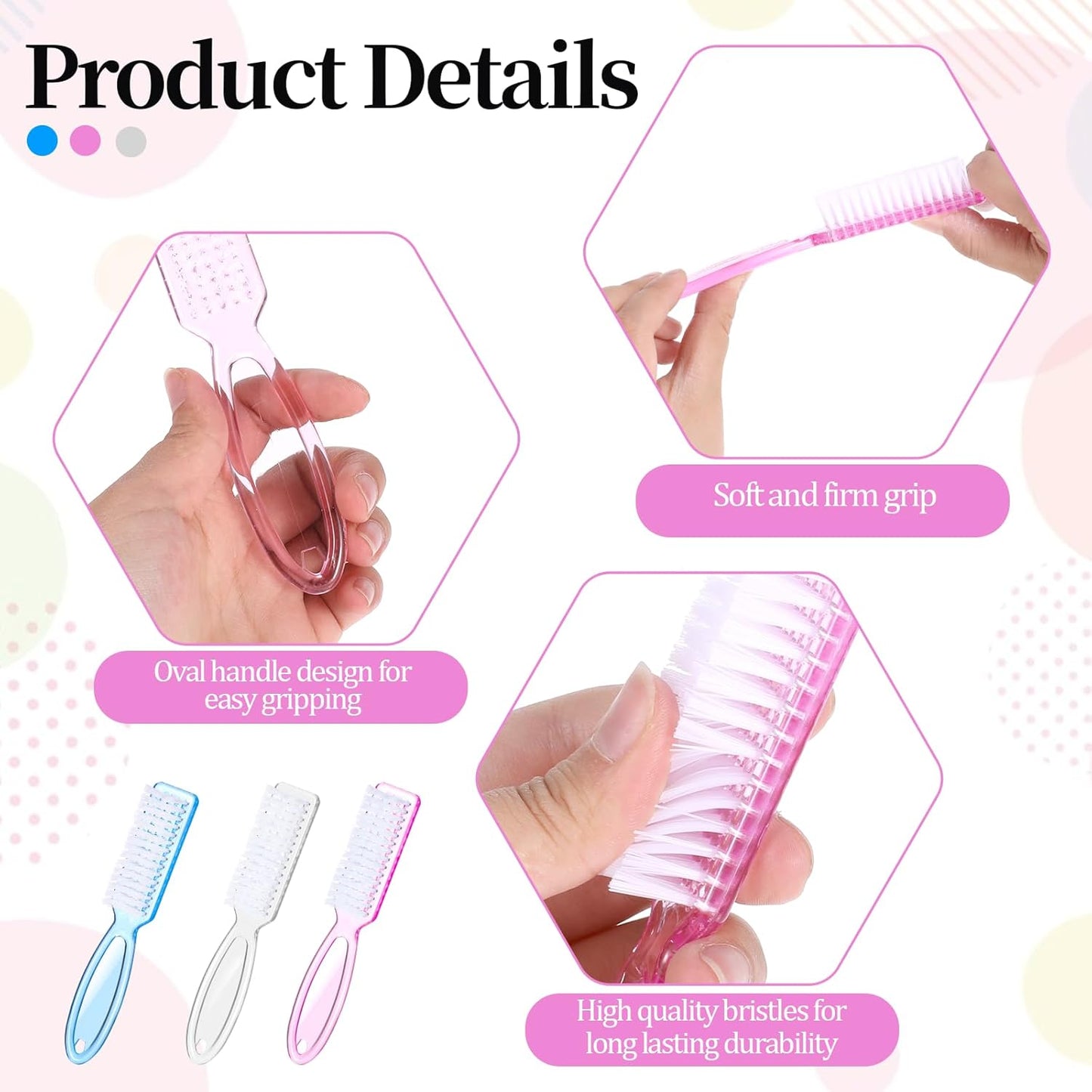 Nail Scrubber Brush Set - 60 PCS Fingernail & Toenail Cleaning Brushes | Ergonomic Handle, 3 Colors