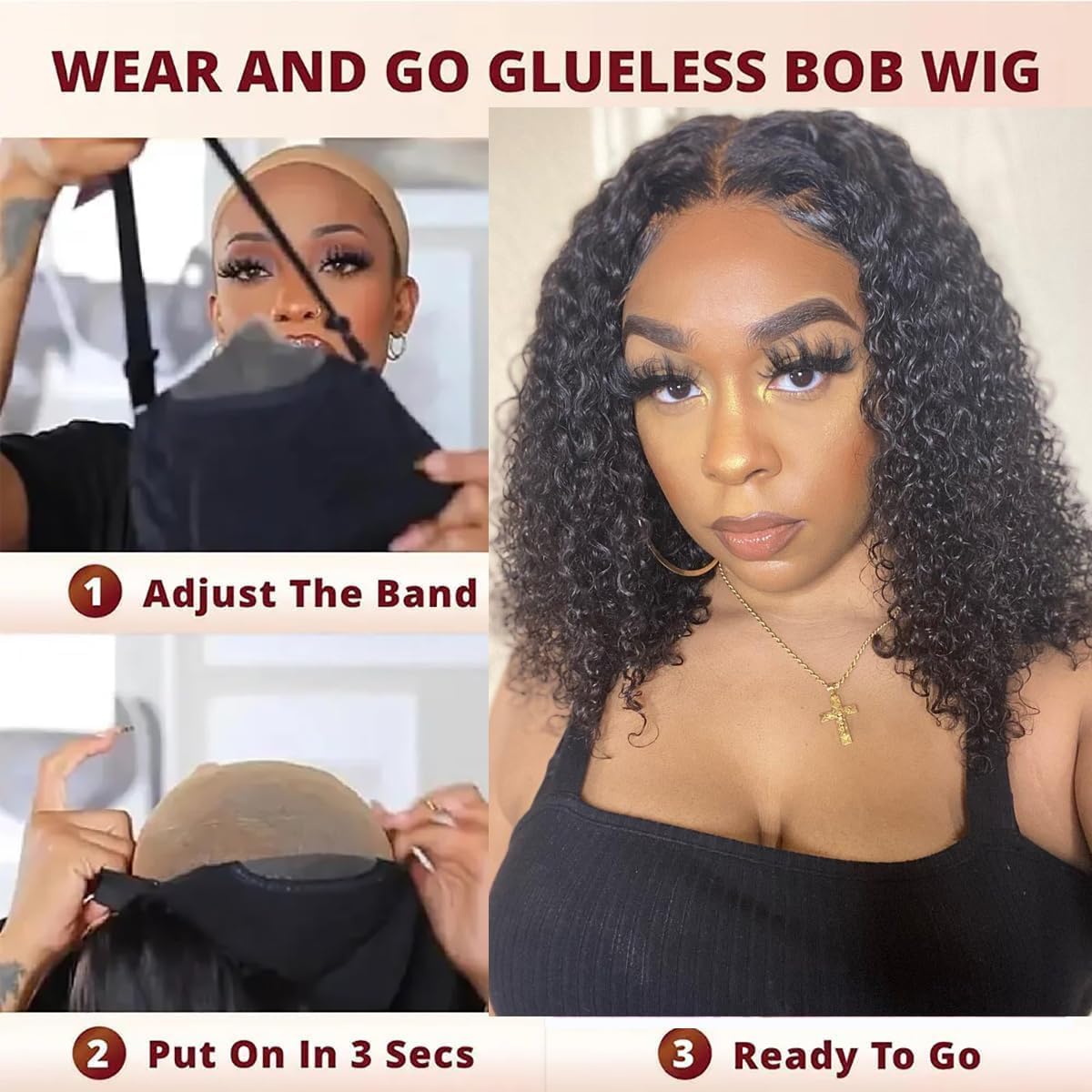 Maytune Wear and Go Glueless Wigs Human Hair Pre Plucked Pre Cut 4/27 Honey Blonde Glueless Bob Wig Human Hair Highlight Ombre Deep Wave 4x4 Closure Wigs for Women 8 Inch