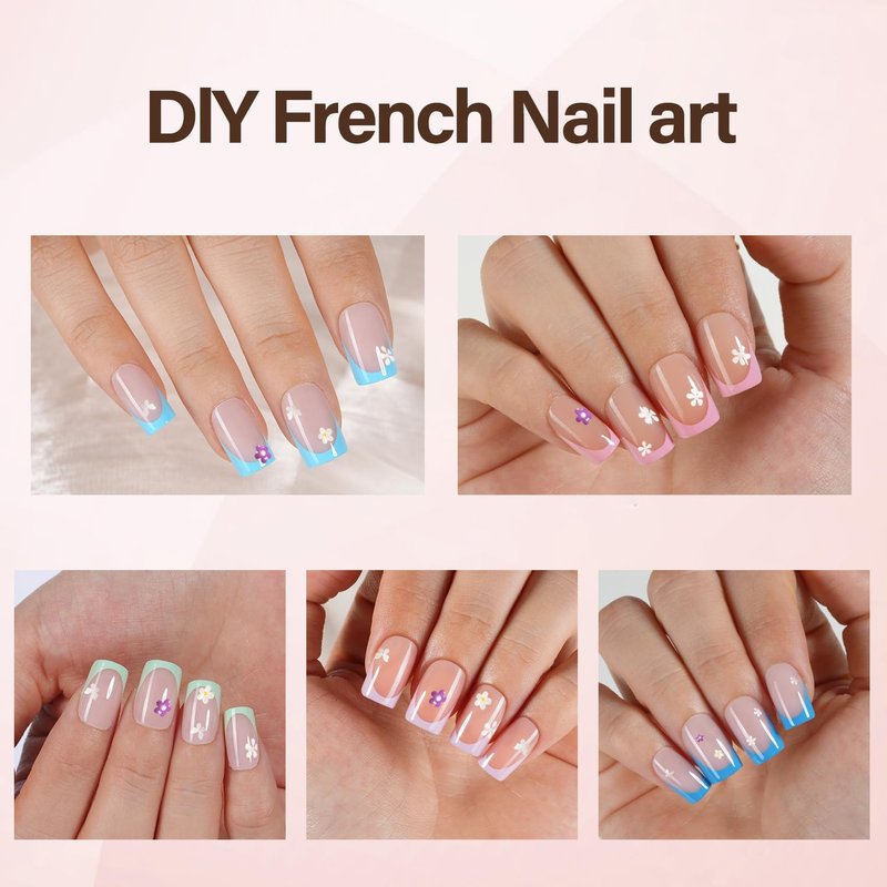 French Tip Press On Nails - 600 Pcs Short Square Gel Nail Tips | 20 Colors Starter Kit with UV Lamp & Gel Glue