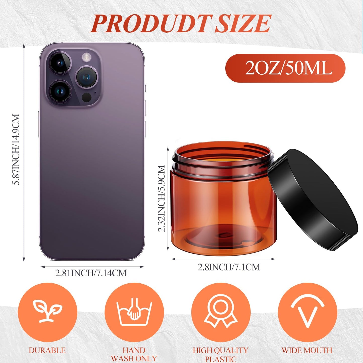 Patelai 60 Pcs Plastic Containers with Lids, Round Leakproof Cosmetic Containers, Multipurpose Storage Jars for Makeup, Lotion, Ointment, Rhinestone Samples, Dry Food and Toiletries(Amber,6 oz)