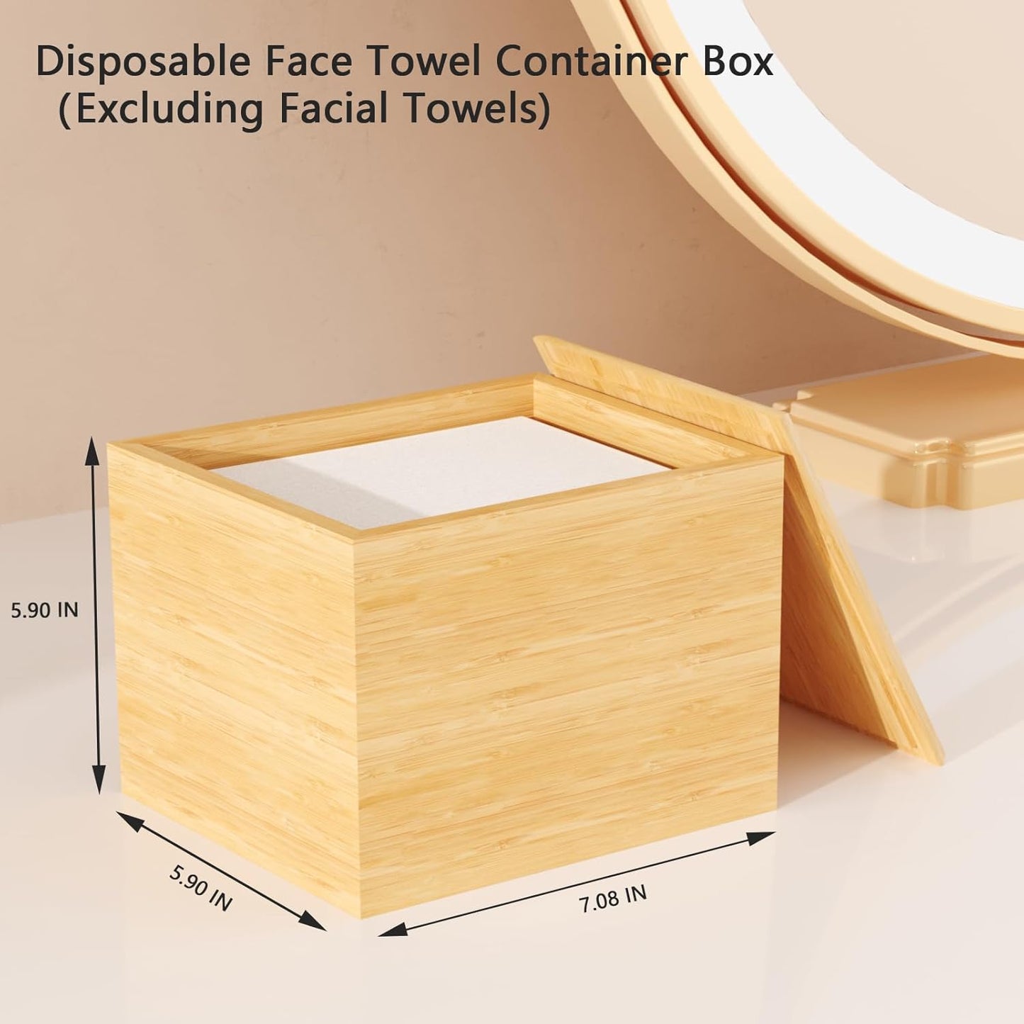 Bamboo Disposable Face Towel Holder - Stylish Bathroom Organizer for Easy Access | Countertop Storage Box