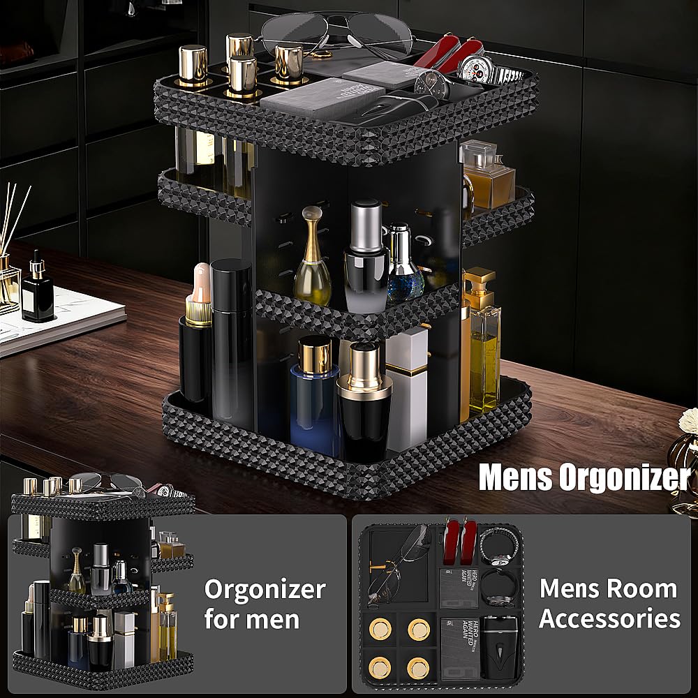 Famitree 360° Rotating Makeup Organizer, Organizador De Perfumes Large Capacity Cosmetics Storage Vanity Shelf Countertop, Fits Cosmetics, Perfume, Skin Care, Lipsticks (Black)
