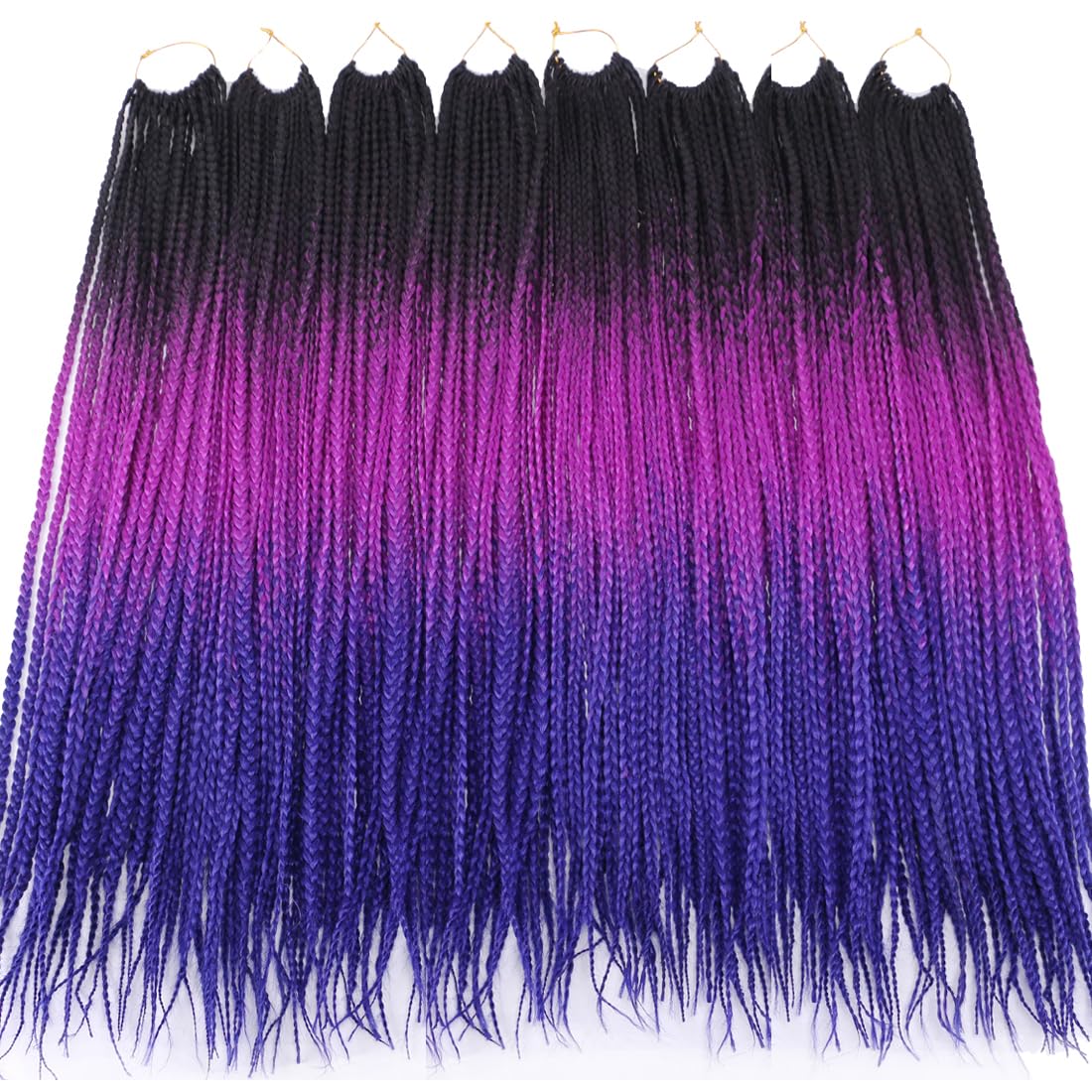 8 Packs Goddess Crochet Box Braids Hair 24Inch Pre looped Box Braids Crochet Hair for Black Women Ombre Purple Blue Striaght Knotless Box Braided Freetress Braiding Hair(Black/Purple/Blue#)