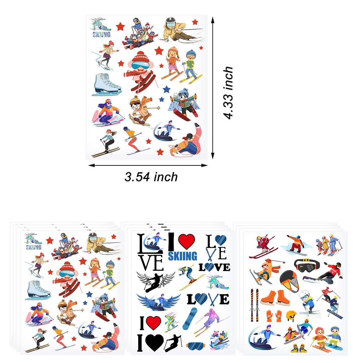 Oringaga 368 Pieces Skiing Party Temporary Tattoos - Sports/Snowboard/Skier Winter Party Supplies Goodie Bag Stuffers Favors Prize Motivational Stickers(24 Sheets)