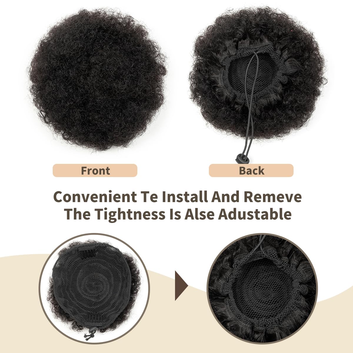 isheeny 2PCS Afro Puff Drawstring Ponytail Extensions For Black Women, Black Afro Wigs Comfortable And Lightweight Hairpieces