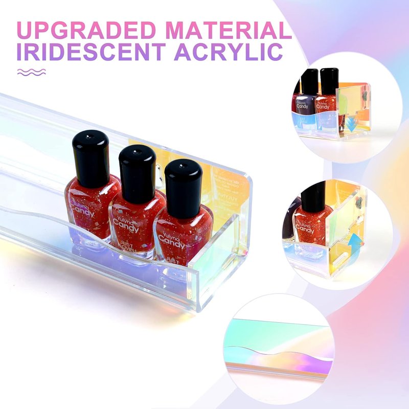 Iridescent Nail Polish Organizer - 6 Pack Acrylic Wall Rack for Makeup, Tattoo Ink & Essential Oils | 15" Rainbow Floating Shelves