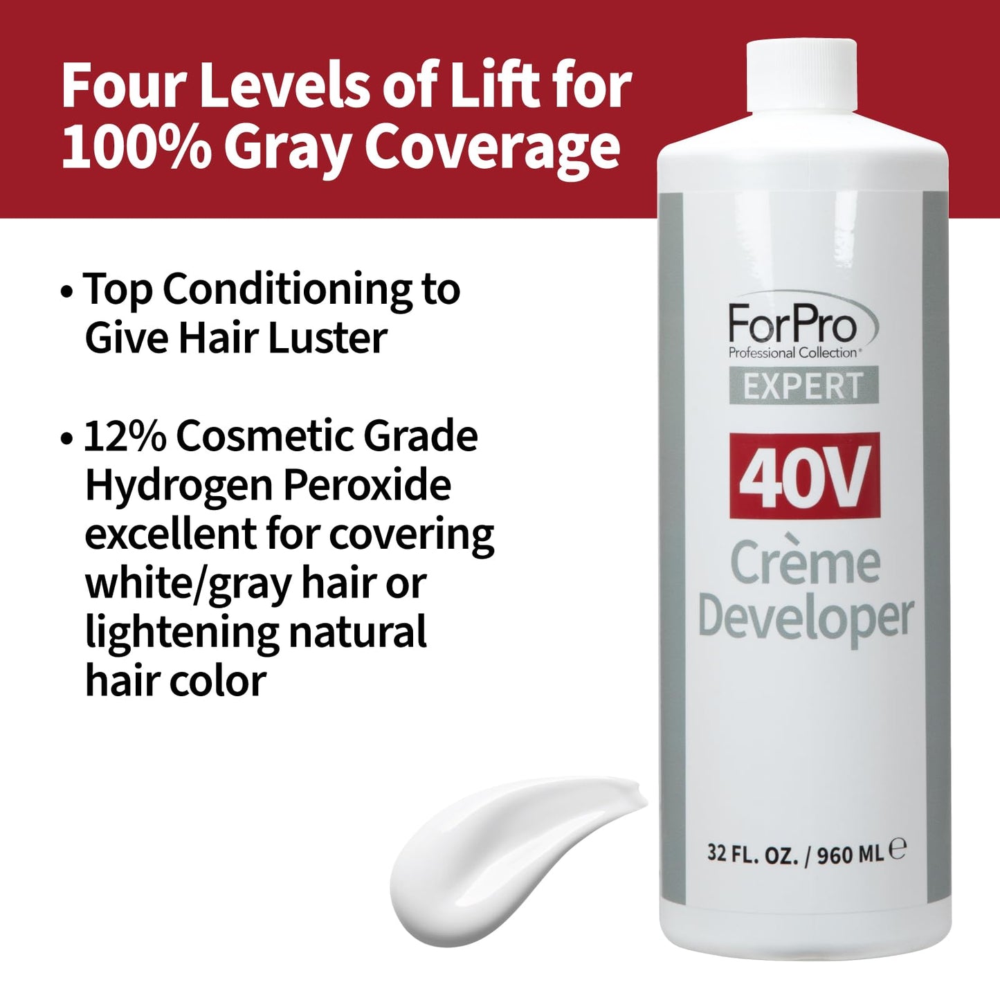 ForPro Expert 40 Volume Crème Developer, 32 Fl Oz – for Hair Lightening, Gray Coverage & Color Deposit with Maximum Lift