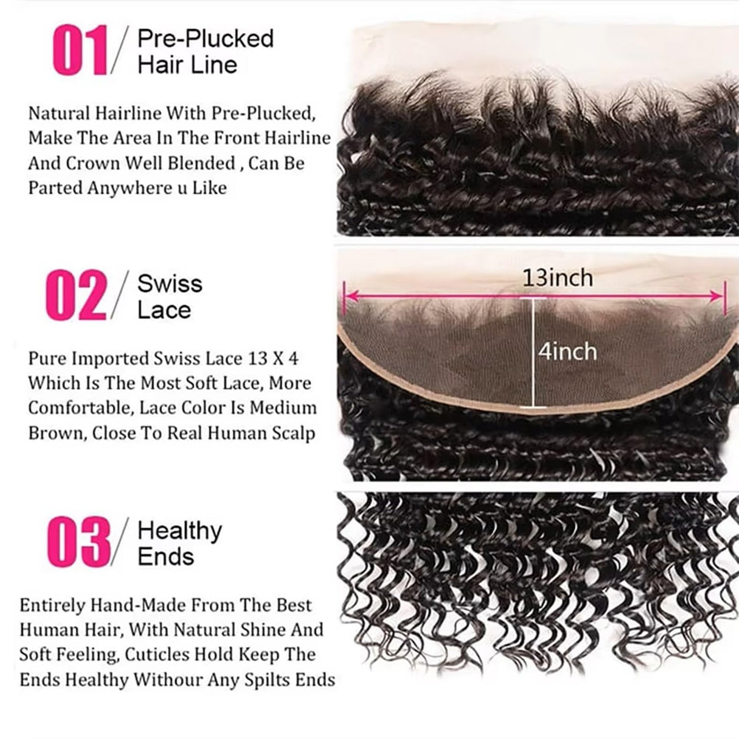 Deep Wave Frontal 13x4 HD Lace Front Human Hair Pre Plucked with Baby Hair Ear to Ear Transparent Lace Closure 100% Virgin Deep Wave Frontal 12 Inch