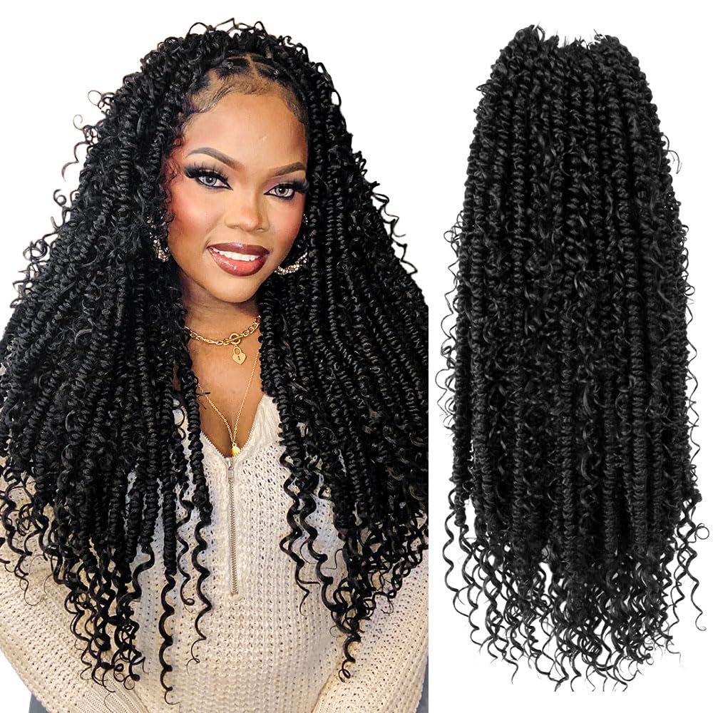SERENDIPA Passion Twist Hair, 22 Inch Pre Looped Boho Braiding Hair,Goddess Crochet Braids with Curly Ends (8 Packs, 1B)
