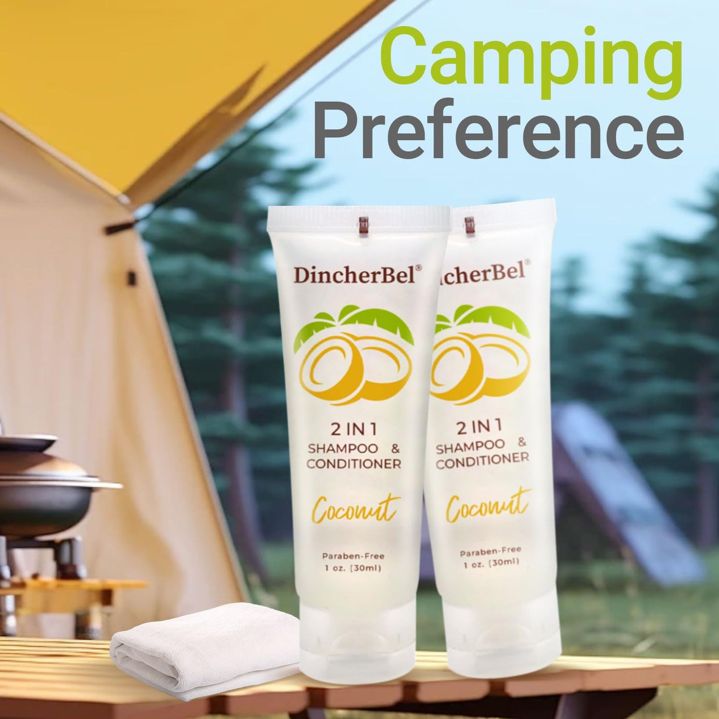 Travel Size 2 in 1 Shampoo & Conditioner, Refreshing Tropical Coconut Scent Shampoo Amenities - Small Hotel Toiletries in Bulk (1 Fl Oz, 100 Pack)