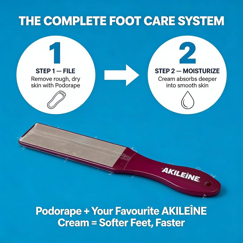 Akileine Podorape Foot File - Double-Sided Foot Scrubber and Callus Remover for Feet, Pedicure Tools for Dead Skin Removal, Ergonomic Design for Comfort, Heel Scraper for Cracked Heels
