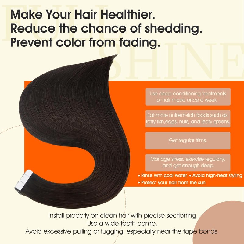 Full Shine 22Inch Tape in Hair Extensions Color 2 Darkest Brown Remy Hair Extensions Real Human Hair Tape in Double Sided Seamless Hair Extension 20Pcs 50g Invisible Human Hair Natural