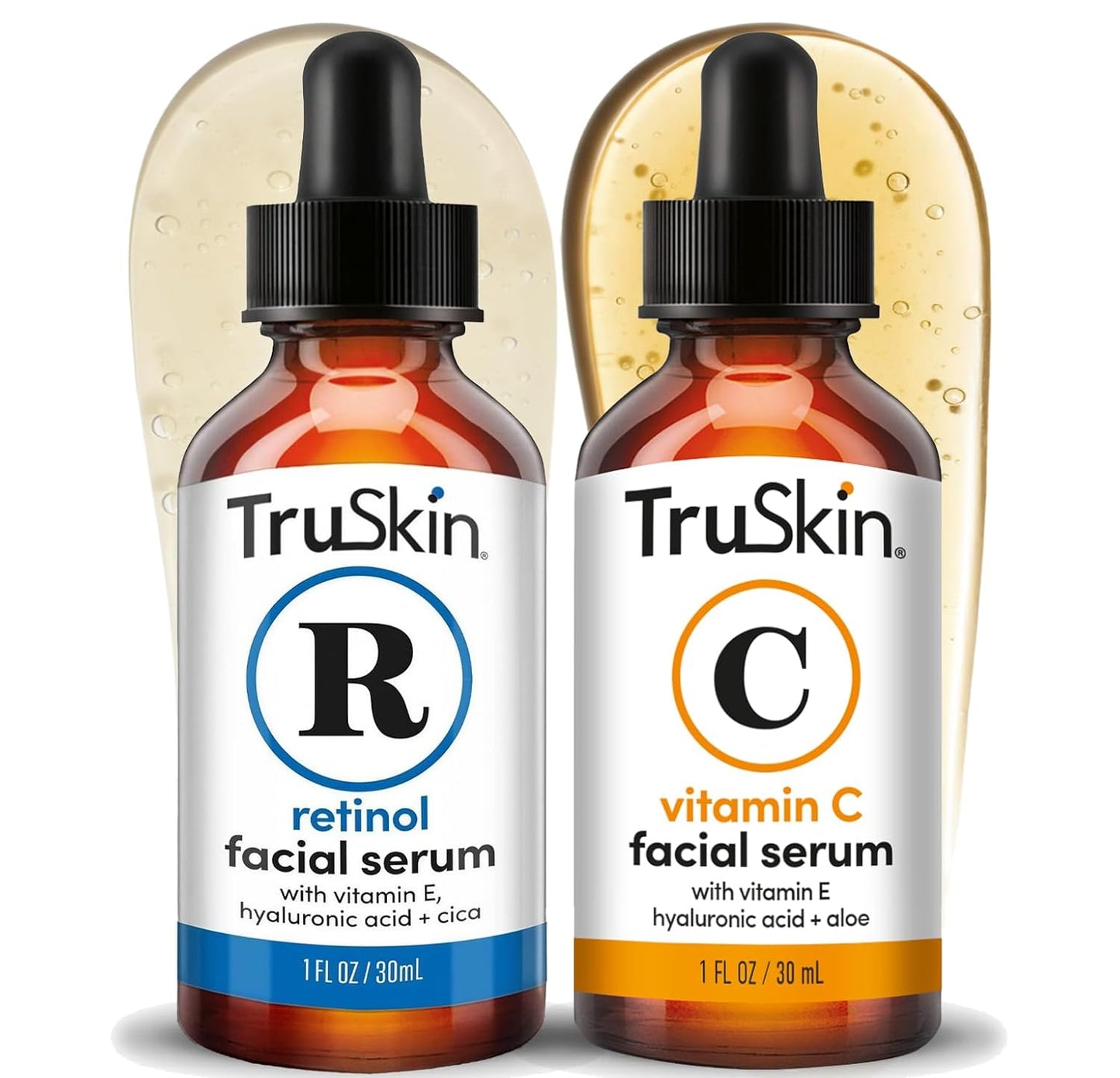 TruSkin Face Serum Duo - Vitamin C & Retinol Anti-Aging Skincare - Brightening & Smoothing | 1 fl oz Each