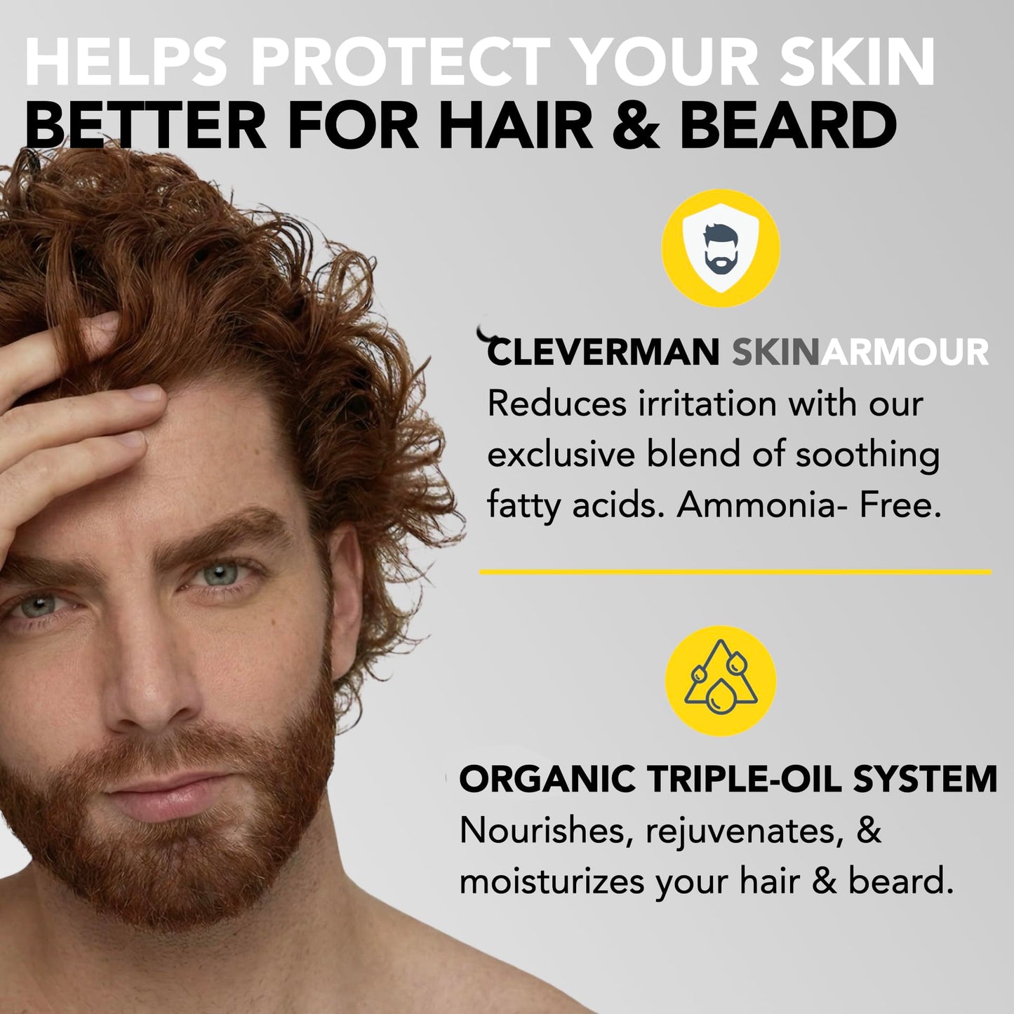 2X Reusable Hair & Beard Dye for Men – Auburn 7.04 | Up to 10 Uses, 7 Minutes | Natural Gray Coverage, No-Drip Cream with SkinArmour® – Cleverman
