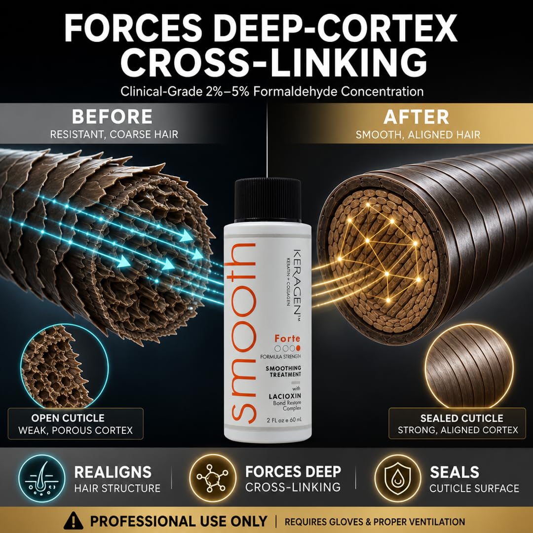 KERAGEN Forte Keratin Smoothing Treatment – Professional Hair Restructuring System for Coarse & Resistant Hair | Formaldehyde Formula, Dimethicone Crosspolymer Seal | Lasts 20+ Washes | 2 oz
