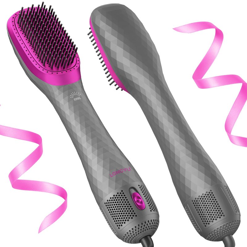 Longyu 3 in 1 Hair Dryer Brush Straightener 1200W Negative Ionic Hot Air Brush One Step Blow Dryer and Styler for Straightening Drying Smoothing (Gray)