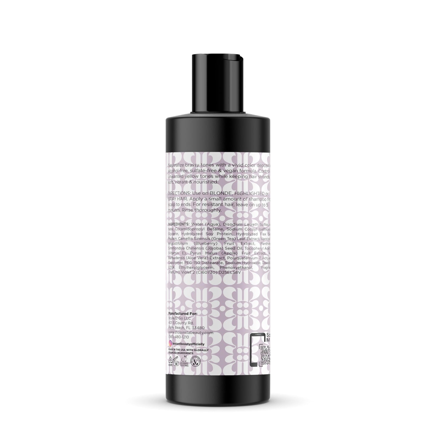 Instant Beauty, Palm Bleach Blonde Purple Shampoo, Sulfate-Free, Color Depositing for Blonde and Gray Hair