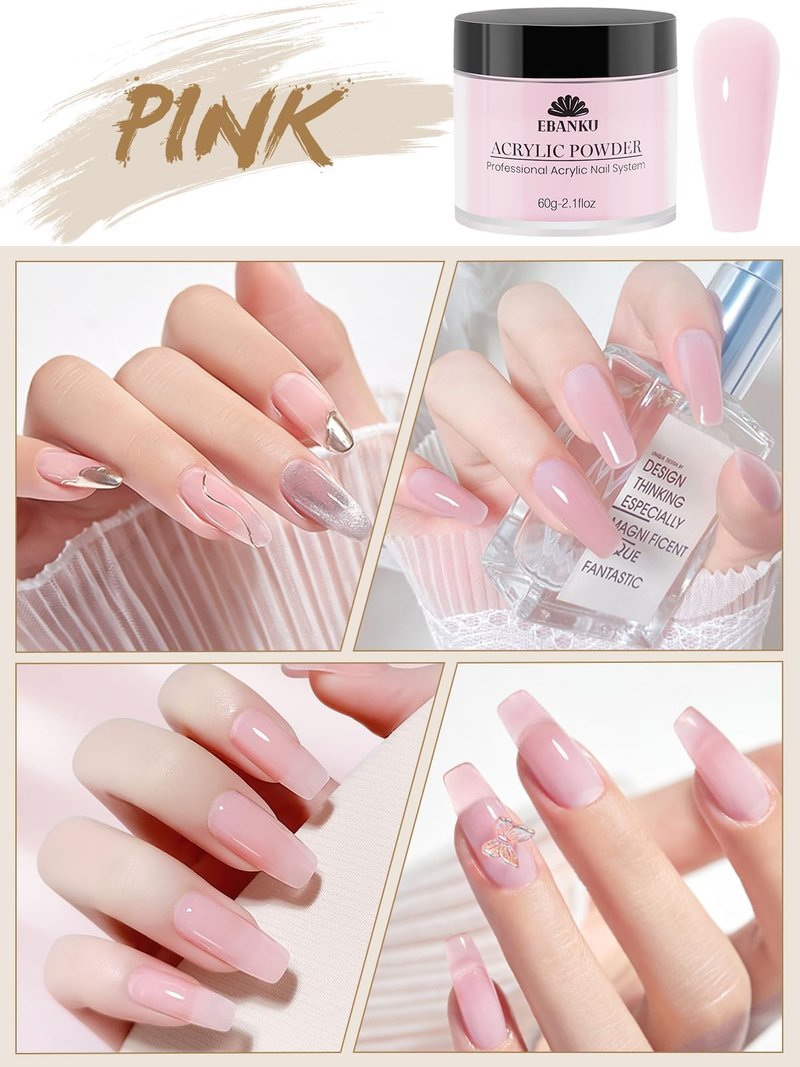 Nude Acrylic Powder, EBANKU 120g/4.23oz Nail Acrylic Powder Large Capacity Professional Acrylic Nail Powder for Nail Extension, Nail Carving, Long-Lasting, No Nail Lamp Needed