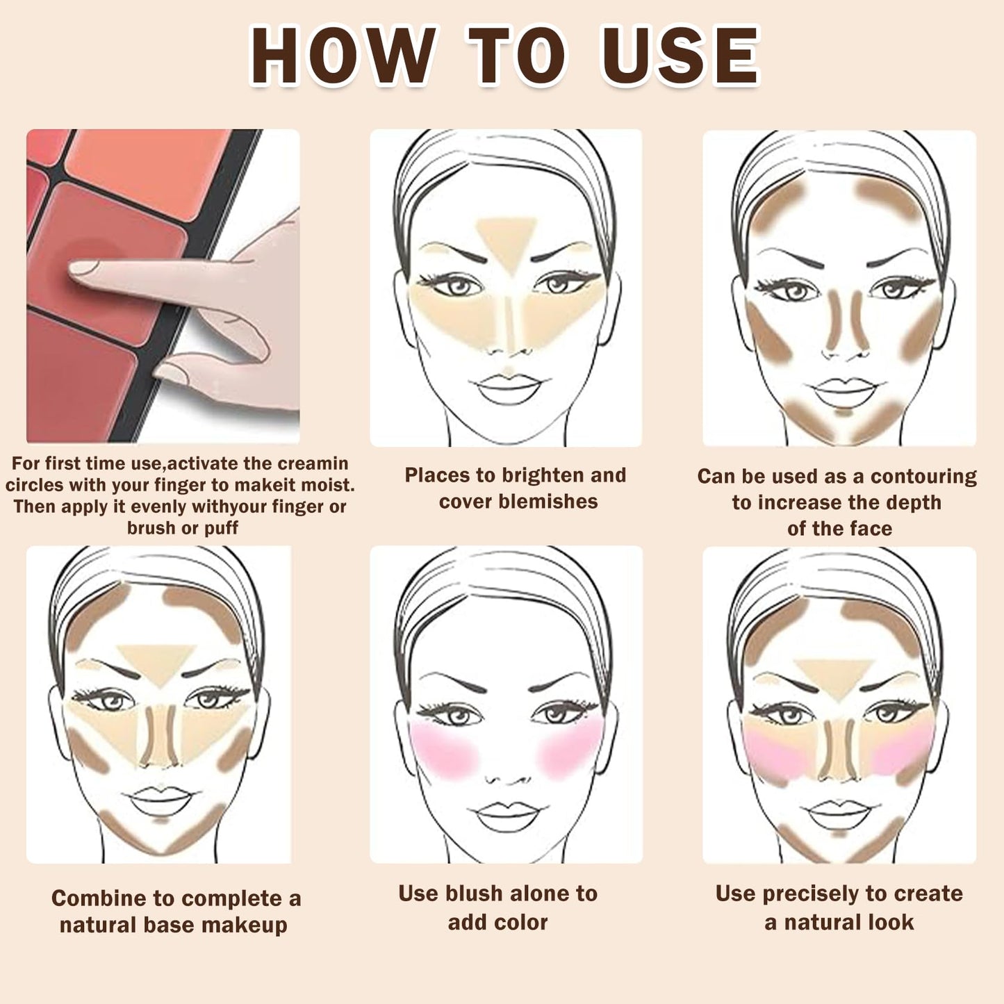 AOAZXBB 12 Colors Cream Blush Palette Cream Concealer Foundation Palette,Natural Matte Face Makeup Palette with Brush
