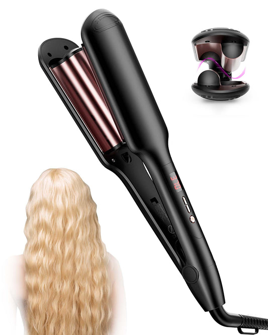 ANWA Double Barrel Hair Waver Crimper Tool, 1 Inch (25mm) Wavy Hair Crimper Iron for Women Beach Waves, Ceramic Deep Beach Wave Curling Iron
