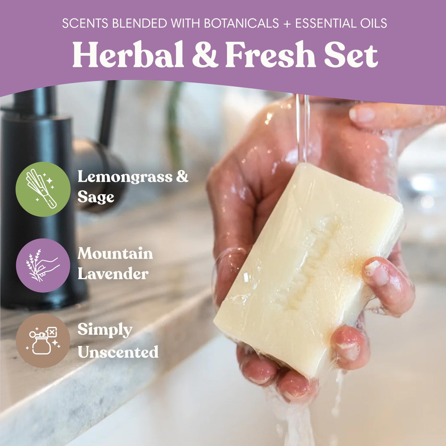 Humble Natural Bar Soap, Herbal & Fresh - Cold Processed Face & Body Soap Bar with Essential Oils - Moisturizing Formula for Long-Lasting Freshness, Gently Cleanses & Soothes Skin, Vegan - 3 Pack
