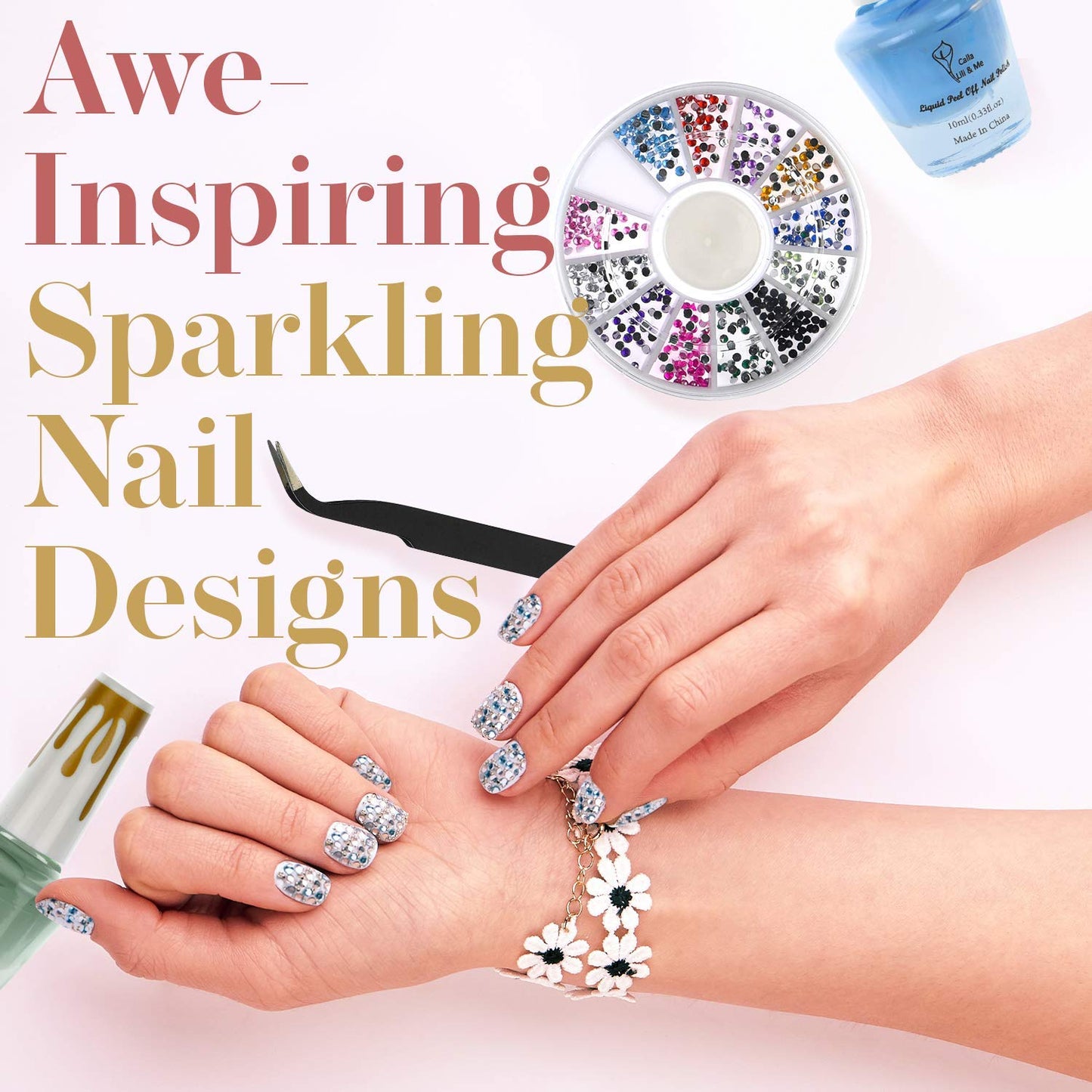 Nail Art Kit for Girls - Beginner Set with Rhinestones, Crystals, Tweezer & Dotting Tool | Perfect for Creative Designs