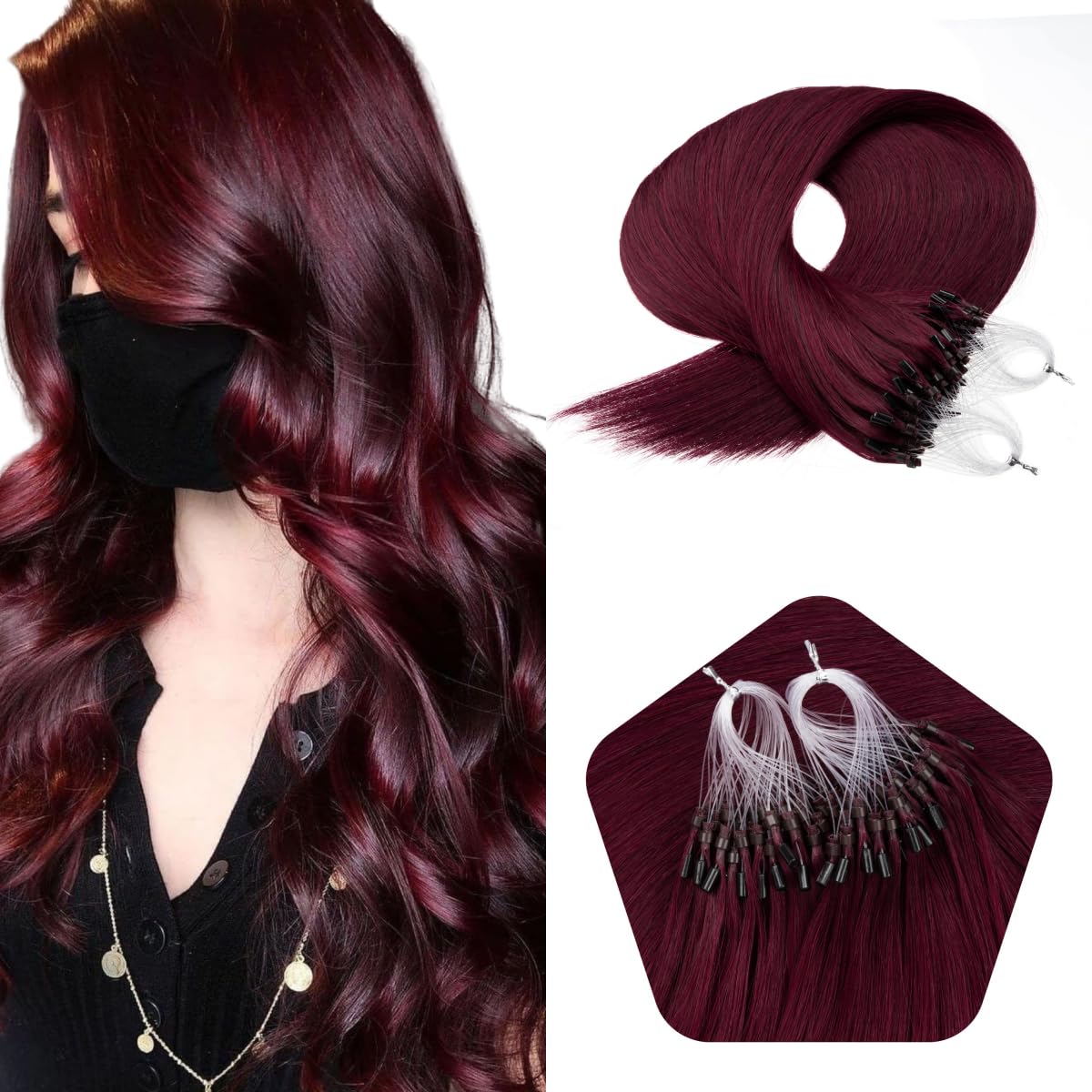 Microbead Human Hair Extensions - Wine Red #99J Microlink | 14 Inch, 50g, 1g/s