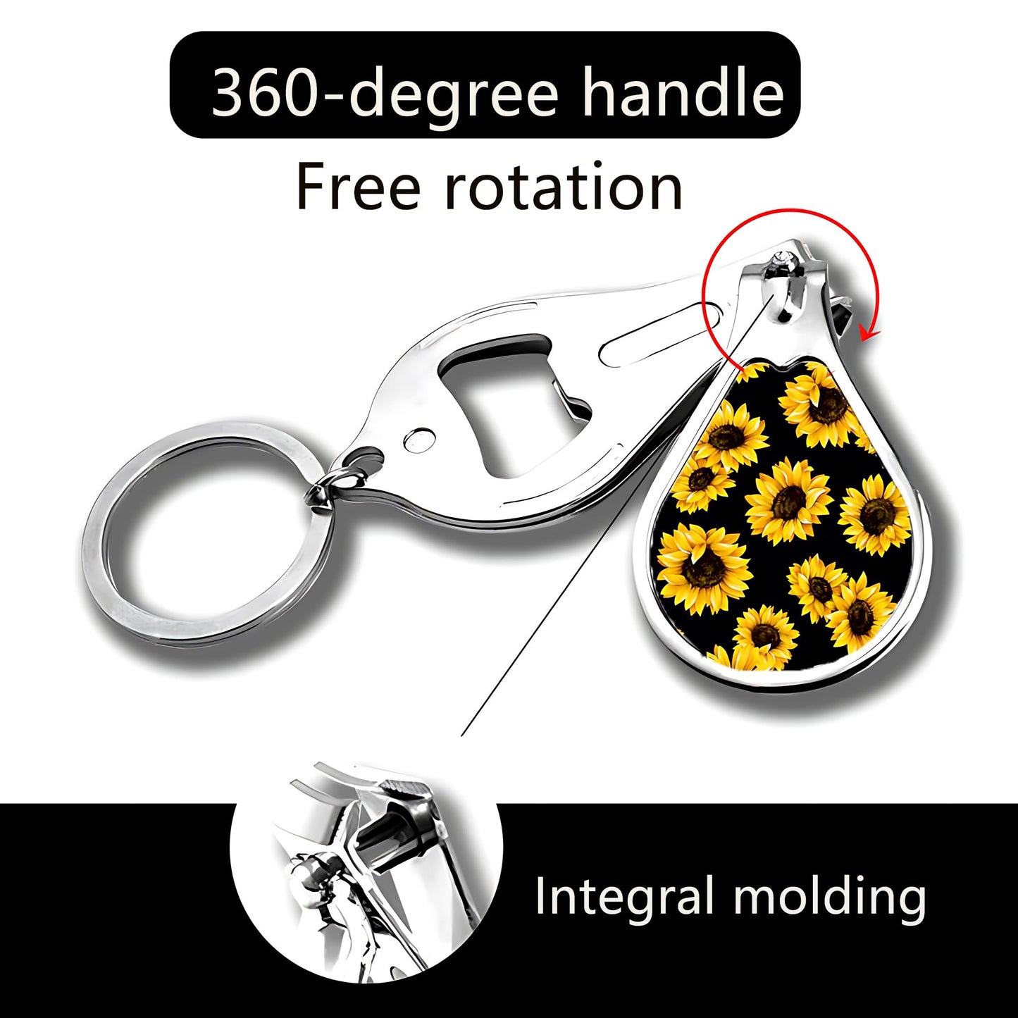 Muemigai Keychain Nail Clipper for Women,Family Nail Clipper Set with Key Chain Rings,2 Pack Nail Cutter with Files,As Bag Charms,Purse Charms for Handbag (2, Sunflower)