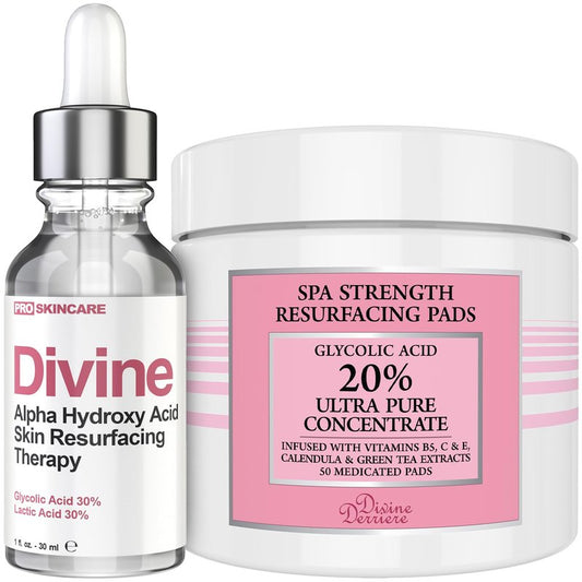 Anti Aging Skin Care Set: Glycolic Acid Peel 60% & Glycolic Resurfacing Pads - This Ultra Potent Duo Will Purify Your Skin & Eliminate Wrinkles, Acne Scarring For an Ultra Clear & Glowing Complexion