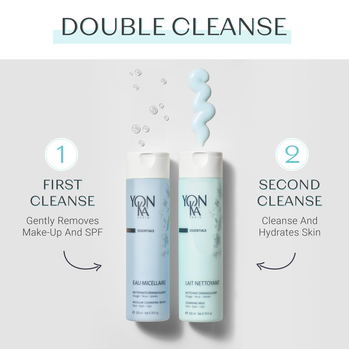 Yon-Ka Cleansing Milk, Gentle Facial Cleanser & Makeup Remover with Eau Micellaire Micellar Water and Cleansing Makeup Remover | Luxury French Skincare | Set of 2, 6.76 fl oz and 2.53 fl oz